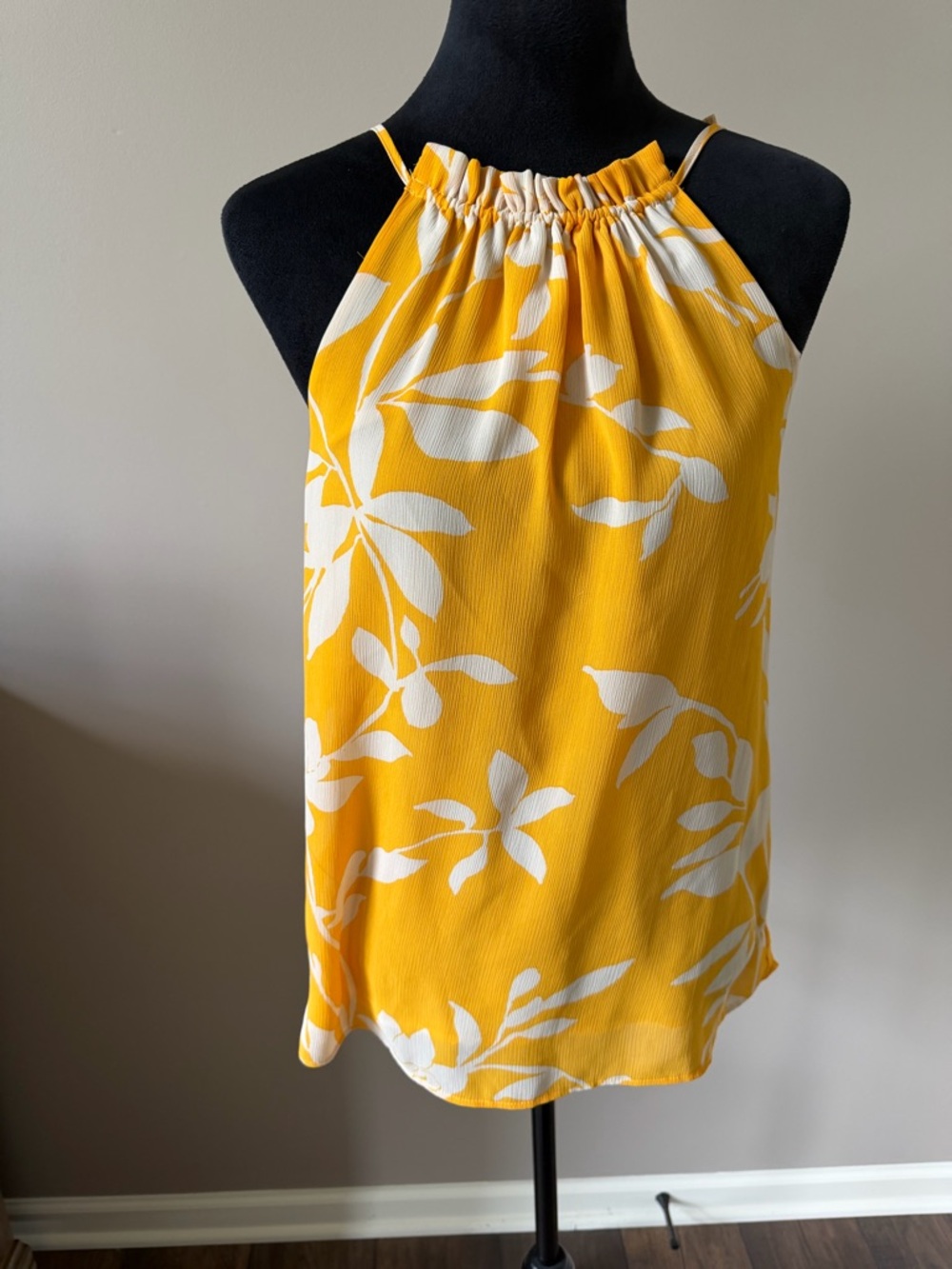 Ophelia Roe Sunshine Yellow & White Floral Halter Neck Blouse Medium